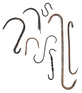 Collection of Wrought Iron Hooks and Chains
