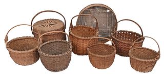 Nine Assorted American Woven Baskets