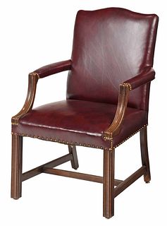 Chippendale Style Leather Upholstered  Armchair