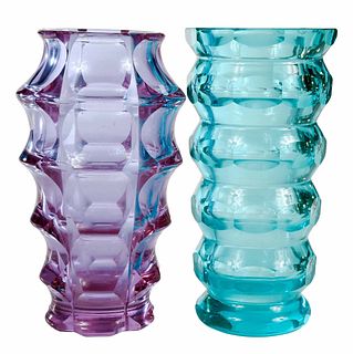 Two Cylindrical Molded Glass Vases