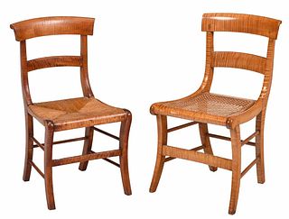 Two Similar American Classical Tiger Maple Chairs