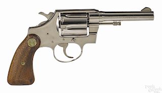 Colt Police Positive Special revolver, .32 long caliber, with a nickel finish and walnut grips