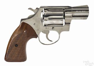 Colt Detective Special 2nd Issue nickel-plated revolver, .38 special caliber, with walnut grips