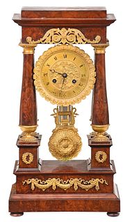 Empire Style Wood and Gilt Bronze Portico Clock