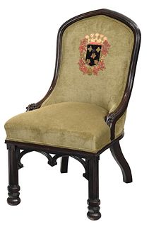 Gothic Revival Carved Oak Armorial Side Chair