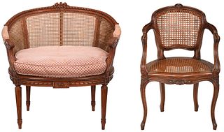 Two Provincial French Style Beechwood Armchairs