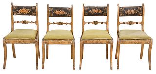Set of Four Classical Painted Parcel Gilt Chairs