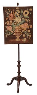 Chippendale Mahogany and Needlework Pole Screen