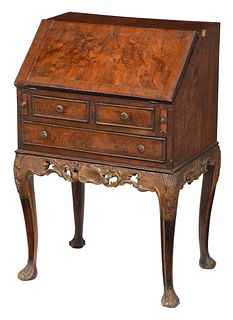 George II Style Carved Figured Walnut Ladies Desk