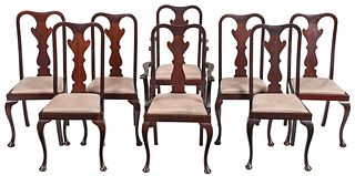 Set Eight Queen Anne Style Mahogany Dining Chairs
