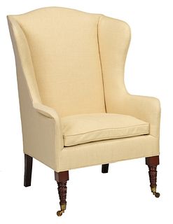 Regency Mahogany Upholstered Wing Chair