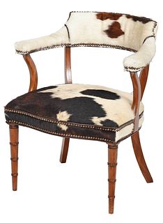 Regency Style Cowhide Upholstered Open Armchair