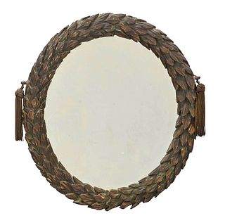 Neoclassical Carved and Painted Wreath Form Mirror