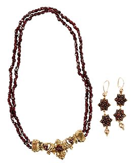 Garnet Necklace and Earrings