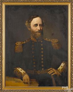Oil on canvas portrait of a British admiral, 19th c., in military uniform, 36'' x 28''.