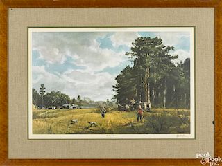 Ogden Pleisnner, signed lithograph, titled The Quail Hunters, 18'' x 27''.