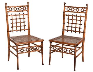 Pair Aesthetic Movement Faux Bamboo Caned Chairs