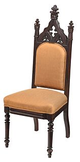 Gothic Revival Carved Upholstered Side Chair