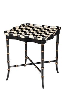 Modern Checkerboard Top Faux Shagreen Side Table