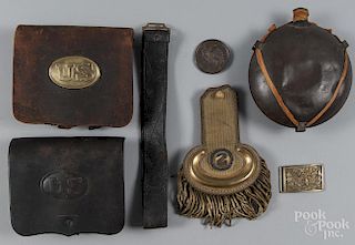 U.S. pattern 1851 Civil War officer's belt buckle, together with a brass shoulder plate