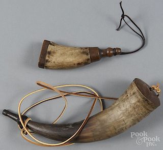 Powder horn with later scrimshaw decoration, inscribed Henry Muller his horn - 12th Penna