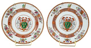 Two Chinese Export Plates, Arms of Woodward  