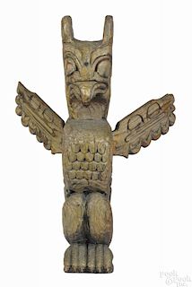 Northwest Coast carved eagle totem, initialed PMH and dated '73, 30 1/2'' h.
