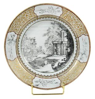 Chinese Export Grisaille 'Landscape' Soup Bowl