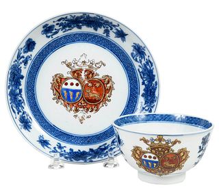 Chinese Export Armorial Tea Bowl and Saucer