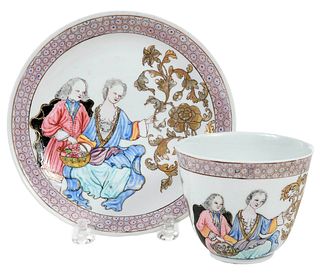 Chinese Export 'European Subject' Tea Bowl, Saucer
