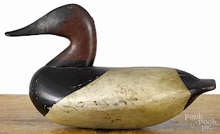 Chesapeake Bay carved and painted canvasback duck decoy, early/mid 20th c., 13 1/2'' l.