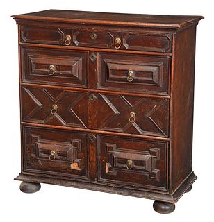 William and Mary Walnut Paneled Four Drawer Chest