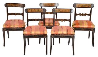 Set of Five Regency Painted Caned Side Chairs
