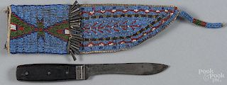 Native American central plains beaded knife sheath, early 20th c., together with a J. Russell & Co