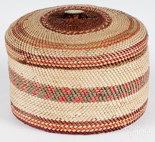 Tlingit basketry bowl and cover, early 20th c., 3 1/2'' h., 4 3/4'' dia. Provenance: DeHoogh Gallery