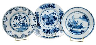 Four British Delftware Chinoiserie Plates