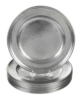 Set of 12 Thomas Powell Attributed Pewter Plates