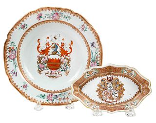 Two Pieces Chinese Export Armorial Porcelain