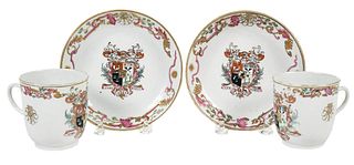 Two Chinese Export Armorial Cup and Saucer Sets