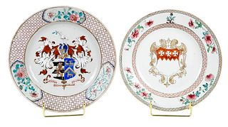 Two Chinese Export Famille Rose Armorial Plates