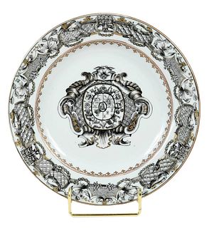 Chinese Export Marquesado Armorial Grisaille Plate
