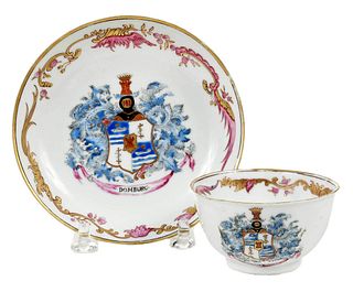 Chinese Export Armorial Tea Bowl and Saucer