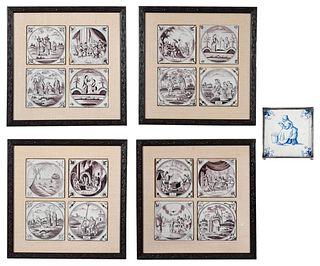 16 Framed Dutch Delft Manganese Biblical Tiles