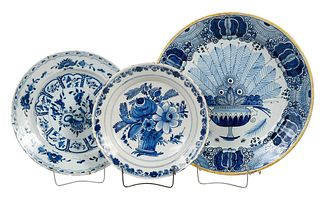 Three Dutch Delftware Blue and White Chargers