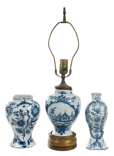 Three Dutch Delftware Blue and White Vases