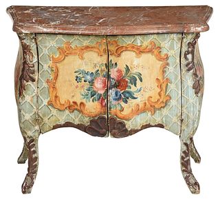 Venetian Baroque Paint Decorated Marble Top Commode