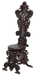 Renaissance Style Carved Walnut Sgabello Chair