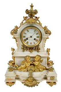 Louis XVI Style Gilt Bronze Mounted Marble Clock