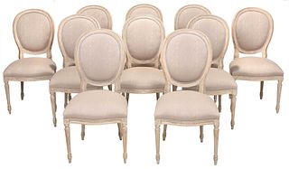 Set of Ten Louis XVI Style Upholstered Side Chairs