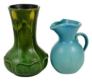 Grueby Faience Pottery Vase, Van Briggle Pitcher